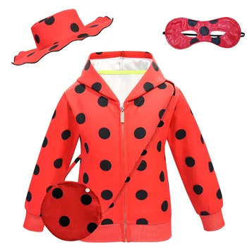 3-10 Ročných Dievčat Windbreaker Bunda Pre Dieťa Oblečenie Hmyzu Pokožky Dievčatá Vrchné Oblečenie Red Dot Zips Kabát Očná Maska Klobúk Taška