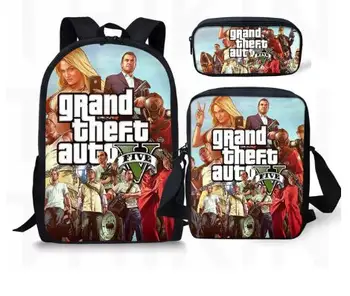Grand Theft Auto Tlač Batoh Pre Dospievajúcich Chlapcov Dievčatá Študent Módne 3 KS/SADA Školské Tašky GTA V, Deti Denne Tašky