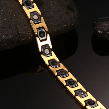 ZORCVENS Black Ceramic & Gold-farba Nerezová Oceľ Náramok Náramok pre Mužov Magnetom a Germánium Zdravie Šperky