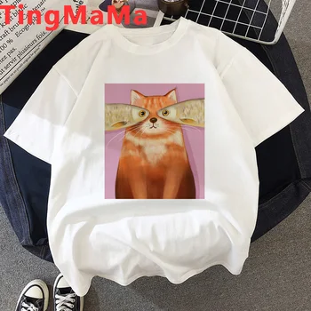 Kawaii Vtipné Mačku Grafické Tees Ženy Letné Top Kreslených Mačka T Shirt Japonský Štýl Estetické Harajuku Tričko Ulzzang Tričko Žena