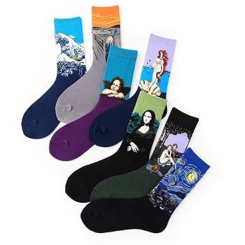 Známeho Diela Olejomaľba Ponožky Muži Ženy Retro Van Gogh Mona Lisa Gustav Klimt Dlhé Ponožky Zimné, Jesenné Bavlnené Ponožky
