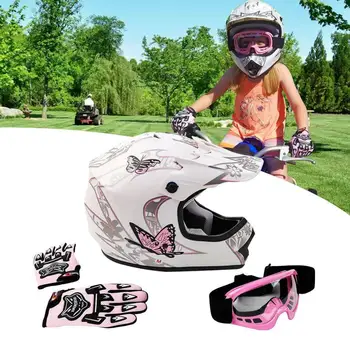 Dieťa Dieťa DOT Mládež Ružová Motýľ Nečistoty na Motocykel, Bicykel ATV MX Plnú Tvár Motocross Prilba+Okuliare+Rukavice S/M/L/XL