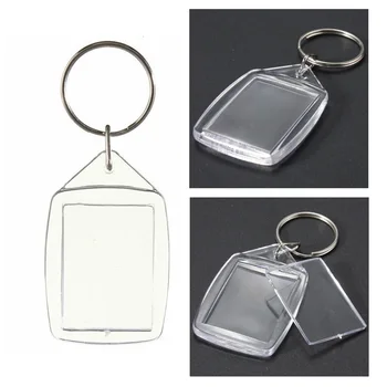 Priehľadný Akrylový Plast Prázdne Keyrings Vložiť Pasovú Fotografiu Keychain Kľúčenka