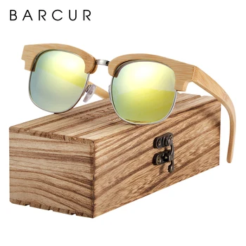BARCUR Dreva slnečné Okuliare Bambusové Drevo Slnečné okuliare Oculos UV 400 Okuliare