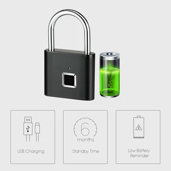 Zlaté Bezpečnostné zámky Dverí Smart Keyless USB Nabíjateľné Odtlačkov prstov Visiaci zámok Na Skrinke Športy, Škola zliatiny Zinku Kovové Aplikácie Zámok