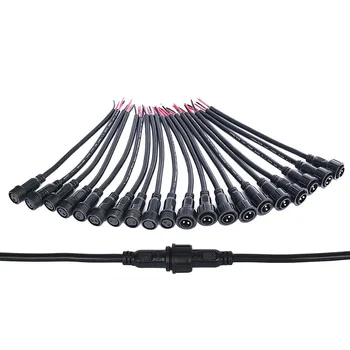 10Pairs 2 Core 2pin Black Pigtail Plastov Vodeodolné IP65 LED Konektor Samec Samica 40 cm/pár Uplatniteľné