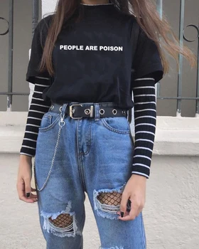 Ľudia Sú Jed T-shirt Zábavné Retro Móda Citát Lumbálna Ženy Estetické Grafické Grunge Tee Top Tričká Oblečenie