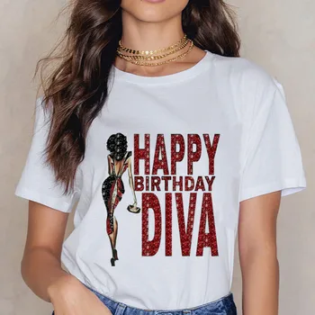Ženy je Happy Birthday DIVA Tlač Harajuku T-Shirt Dievča Vogue Fashion O-Krku Krátke Rukáv Tričko Voľného času T-shirt