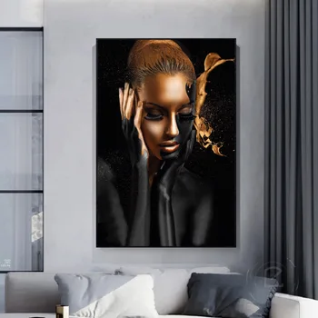 Black Gold Nahé Africké Umenie Žena, olejomaľba na Plátne Cuadros Plagáty a Vytlačí Škandinávskych Stenu Obrázok pre Obývacia Izba