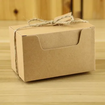 Doprava zadarmo 10x6x6cm Prírodné Kraft Papier Svadobné Koláčiky Krabice s Konopné Lano Hnedého Papiera Námestie Prospech Candy Boxy Dodávky