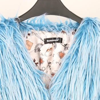 Nerazzurri Načechraný umelú kožušinu kabát ženy zimné streetwear v krku modrá Módne farebné krátke falošné kožušiny bunda veľká veľkosť vrchné oblečenie 5xl