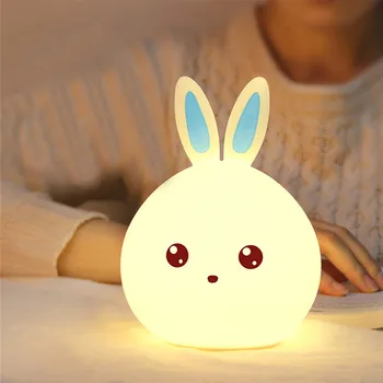 Cartoon Králik LED Nočné Svetlo Diaľkové Dotykový Snímač Osvetlenia Farebné USB Silikónové Bunny Nočná Lampa pre Deti detský Baby