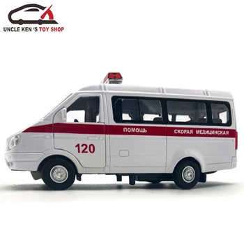 Diecast ruskej GAZ Gazel Rozsahu Ambulancie Model, Kovové Police Hračky Taxi Autá Pre Chlapcov Alebo Deti Ako dar, S Funkciami