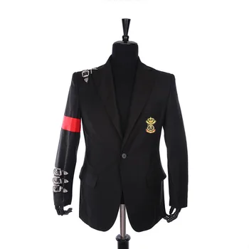 Zriedkavé Klasický MJ Michael Jackson ZLÉ Bunda Neformálne Pracky Odznak Oblek Čiernej Punk Ležérne Sako