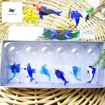 6pcs NEW Custom handmade modrá plávajúce sklo Bublina ryby miniatúrne Sošky akváriu dekorácie prívesok charms sea horse sochy
