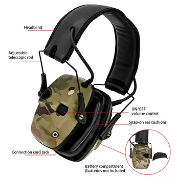Taktické elektronické strelecké slúchadlá, ochranné chrániče sluchu ochrana sluchu redukcia šumu slúchadlá Multi Cam Kamufláž