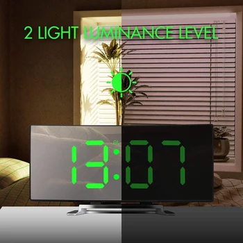 Digitálny Budík, 7-Palcový Zakrivené Stmievateľné LED Obrazovky Digitálne Hodiny pre Deti Spálňa, Zelená Veľké Množstvo Hodiny, Ľahký Sma