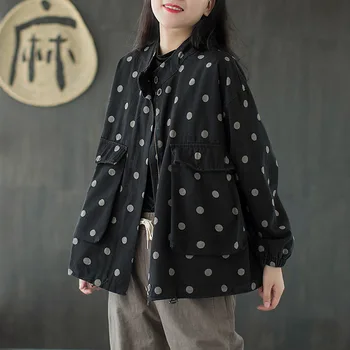Max LuLu Kórejský Módne Dámy Jeseň Koberčeky Bundy Dámske Dot Denim Coats Bežné Streetwear Nadrozmerné Voľné Šaty Plus Veľkosť