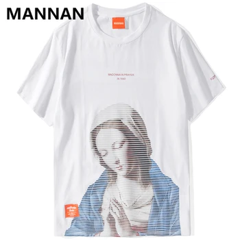 MANNAN Madonna V Modlitbe Tshirts Zábavné Panny Márie Mens Hip Hop Bežné Bavlna Krátky Rukáv T Košele 2019 Muž Streetwear Tees