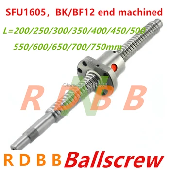 SFU1605 200 250 300 350 400 450 500 550 600 650 700 750 mm, guľôčkové skrutky s prírubou jeden loptu matice BK/BF12 konci CNC obrábané diely