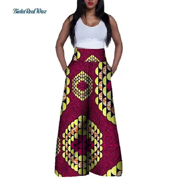 Móda Africkej Tlače Vysoký Pás Nohavice pre Ženy Bazin Riche Bavlna Dlhé, Široké Nohavice Tradičné Africké Oblečenie WY3367