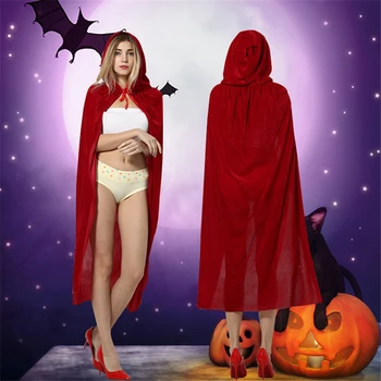 150*100 cm Ženy Halloween COSPLAY Cape Pevné, Červená Farba Plášťa Flannelette Materiál Krku Čipky Plášť s Kapucňou