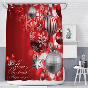 Červená slávnostné Vianočné závesné gule sprchový záves dovolenku kúpeľňa nepremokavé oblasť opony kúpeľňa opony