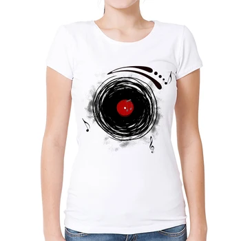 AMEITTE Retro Grunge DJ Umenie Tričko Fashion Vinylových platní Tees Pre Ženy Lumbálna Bielej Tlače O-Neck t-shirt Topy camisas mujer