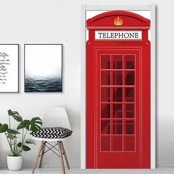 90x200cm Britský Londýn Červené Telefónne Búdky Dvere Nálepky DIY Domova Odtlačkový Nepremokavé PVC Dvere, Nástenné Samolepiace Tapety