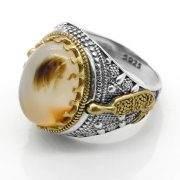 Horúce 925 Sterling Silver Ring turecký Šperky Tichom Onyx Kamenný Kruh, Transparentné, Čierne pánske Krúžok Vysokej Šperky