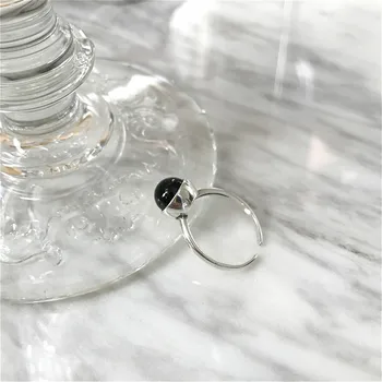 Flyleaf 925 Sterling Silver Ring Otvoriť Prstene Pre Ženy Osobnosti Prírodné Čierny Kameň Kvalitnú Módu Femme Šperky
