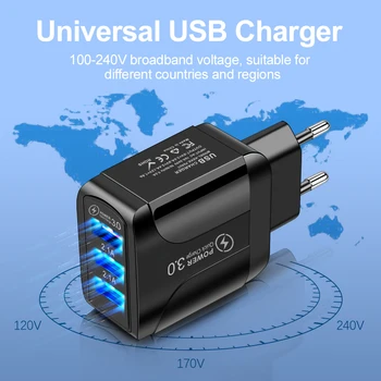 USB Rýchle Nabíjanie Prenosný Nabíjací Adaptér pre iPhone 11 Xiao Redmi Poznámka 9 Pro Nabíjačku Mobilného Telefónu Rýchle Nabíjanie 3.0 4.0 EÚ a USA