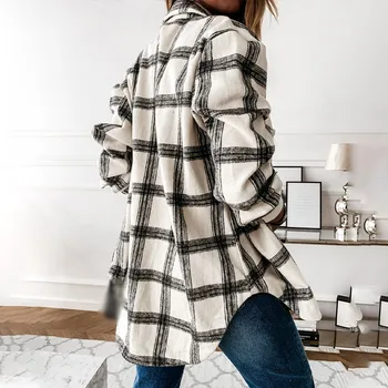 Nadrozmerná Vinatge Koberčeky Žien Bunda Voľné Singel svojim Bežné Ženské Zimné Žena Coats 2020 Moderný Streetwear Dámy Hore