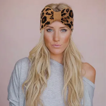 Leopard Pletené Vlnené Turban Vlasy Kapely Kríž Uzol Twist Vysoko Elastická Stretch Luk Hairbands Módne Jogy Headwrap Vlasy Príslušenstvo