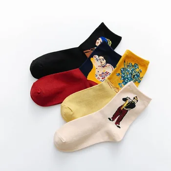4 Páry Karikatúry Retro Maľovanie Ponožky Žena Tvorivosť Pohyb Zábavné Ponožky Ženy Unisex Priedušná Čistej Bavlny Žena Ponožky