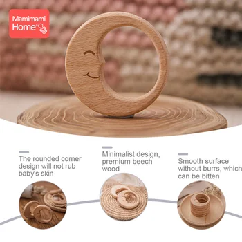 5Pc Baby Teether Pacifier Chain Pendants Beech Wooden Moon BPA Free Wood Teething Ring Pendant Accessories Children's Goods Toys