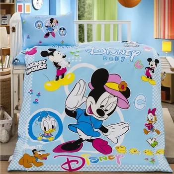 Disney 3KS Detská postieľka Bavlnená posteľná bielizeň Sady Minnie Ružová Mickey Mouse Princezná Pú Cartoon Deka Kryt Dievčatá, deti, 60x120cm