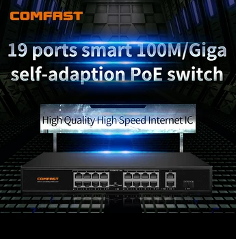 Comfast SF1162P 19 Port, Sieť POE Switch 2*10/100/1000M, Gigabit RJ45 Port +16*10/100 M RJ45+1*SFP 1000 802.11 af/na PoE Swich