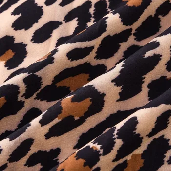 Sexy Módne Šaty Dámske Leopard Tlač Spájať Tlačidlo Šaty tvaru Dlhý Rukáv Bežné Ženy Oblečenie