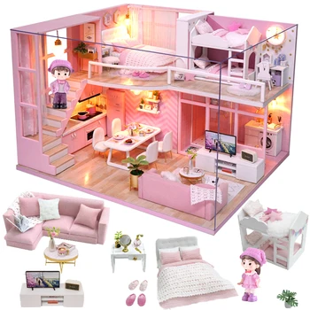 Cutebee Doll House Nábytok Miniatúrny domček pre bábiky DIY Miniatúrne Dom Miestnosti Box Divadlo Hračky pre Deti Casa DIY domček pre bábiky B