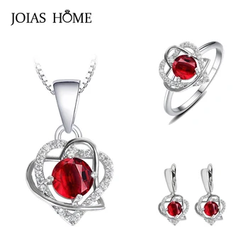 JoiasHome 16colors Drahokam Striebro 925 Šperky Set pre Ženy, Svadobné Šperky Trendy v tvare Srdca Charms Krúžok Náušnice, Náhrdelník