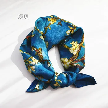 Luxusné páva modrého prirodzený hodvábny šál vytlačené kvet pre ženy reálne hodváb vysokej kvality strednej námestie zábal šatkou lady darček