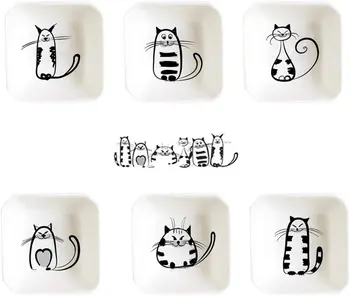 Super Cute Cat Keramické Omáčkou Jedlo,Mini Strane Korenie Korenie Jedlá,Sushi Sója Potopí Guľu,Snack Porcie Jedla (Sada 6)