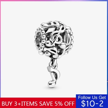 2020 Jar Nové Reálne 925 Sterling Silver Korálky Openwork Hudobné Poznámky Charms fit Pôvodnej 3 mm Náramky Ženy DIY Šperky