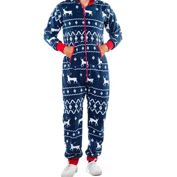 Muži Vianočné Sleepwear Jeseň V Zime Teplé Elk Snehuliak Tlač Pyžamo Dlhý Rukáv Jumpsuit Voľný Čas Mäkké Domáce Oblečenie