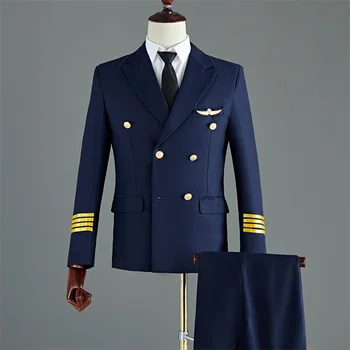 Nové Letecké Jednotné Mužských Zamestnancov Kostým Výkon Obleky Mužov Oblečenie Leteckej Spoločnosti Kapitán Pilot Cosplay