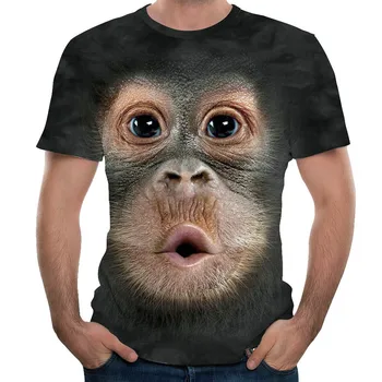 Pánske 3D Orangutan Tlač Krátke Sleeve T-shirt Jar a v Lete okolo Krku Pohodlné Módne Sviatočné Šaty Krátke Rukáv 02*