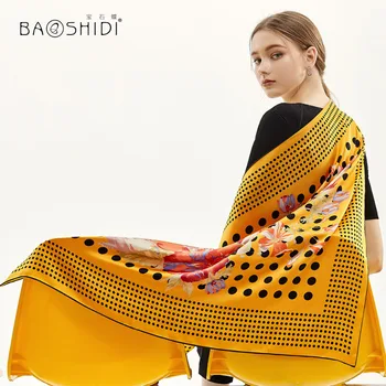 [BAOSHIDI] 2019 Luxusné Značky originálny design, Prírodné Saténové, Hodvábne Štvorcový Šál Ženy, módne mäkké elegantná slečna hidžáb šatku