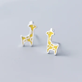 MloveAcc 925 Sterling Silver Žltá Smalt Žirafa Náušnice Malé Stud Náušnice pre Ženy Módne Náušnice Šperky