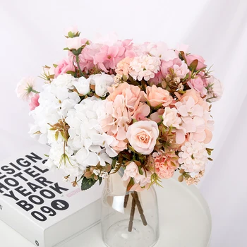 Ružová Umelé Kvety, Kytice Vysoko Kvalitné Svadobné Home Table Jesenná Výzdoba Jeseň Hodvábneho Kvetu Ruže Skúmie Hybrid Falošné Kvet
